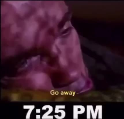 Purple figure telling someone to go away with a timestamp of 7:25 PM…